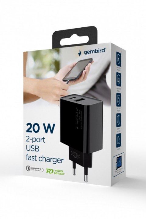Ładowarka PowerDelivery USB-A USB-C 20W Czarna Ładowarka PowerDelivery USB-A USB-C 20W Czarna