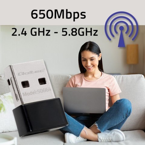 Ultraszybki bezprzewodowy mini adapter USB Wi-Fi | standard AC | 650Mbps Ultraszybki bezprzewodowy mini adapter USB Wi-Fi | standard AC | 650Mbps