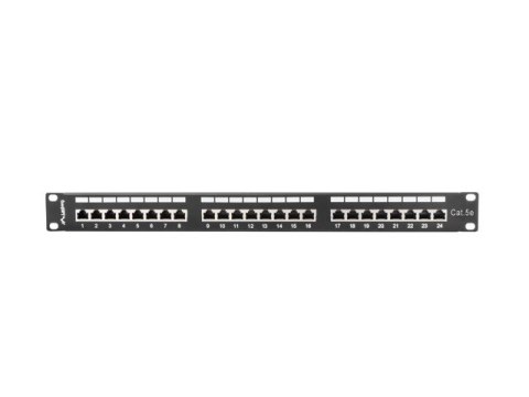 Patch Panel 24 Port 1U Kat.5E czarny ekranowany Patch Panel 24 Port 1U Kat.5E czarny ekranowany