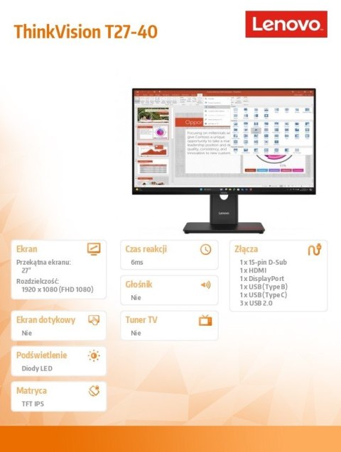 Monitor ThinkVision T27-40 27 cali 64A5MAT6EU Monitor ThinkVision T27-40 27 cali 64A5MAT6EU