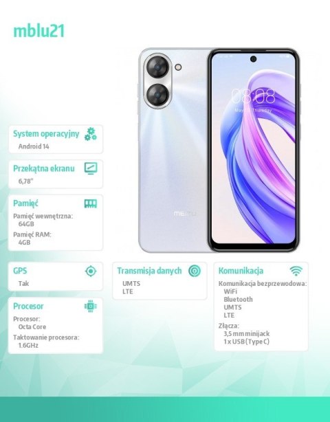 Smartfon Mblu 21 4 GB / 64 GB Biały Smartfon Mblu 21 4 GB / 64 GB Biały
