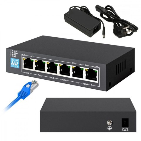 Przełącznik EUROS V2 6 portów POE SWITCH 4 porty 10-100MBPS POE + 2 porty UPLINK 802.3AF 60W Przełącznik EUROS V2 6 portów POE SWITCH 4 porty 10-100MBPS POE + 2 porty UPLINK 802.3AF 60W