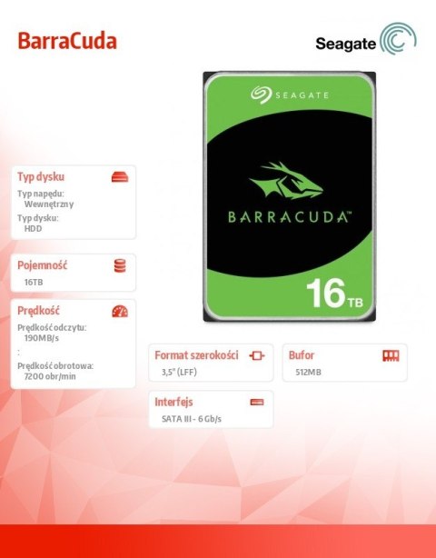 Dysk twardy BarraCuda 16TB 3.5 cala ST16000DM001 Dysk twardy BarraCuda 16TB 3.5 cala ST16000DM001