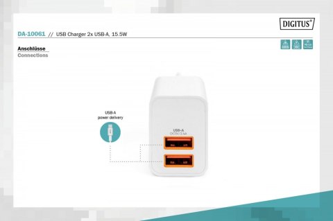 Ładowarka sieciowa zasilacz 2x USB-A 15,5W Biała Ładowarka sieciowa zasilacz 2x USB-A 15,5W Biała