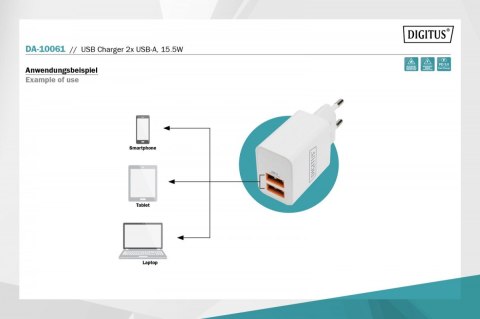 Ładowarka sieciowa zasilacz 2x USB-A 15,5W Biała Ładowarka sieciowa zasilacz 2x USB-A 15,5W Biała