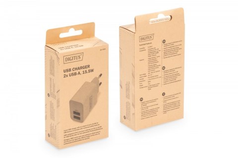 Ładowarka sieciowa zasilacz 2x USB-A 15,5W Biała Ładowarka sieciowa zasilacz 2x USB-A 15,5W Biała