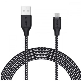CB-AM2 kabel micro USB - USB-A 2m Quick Charge nylonowy oplot czarno-biały