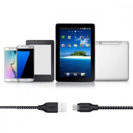 CB-AM2 kabel micro USB - USB-A 2m Quick Charge nylonowy oplot czarno-biały