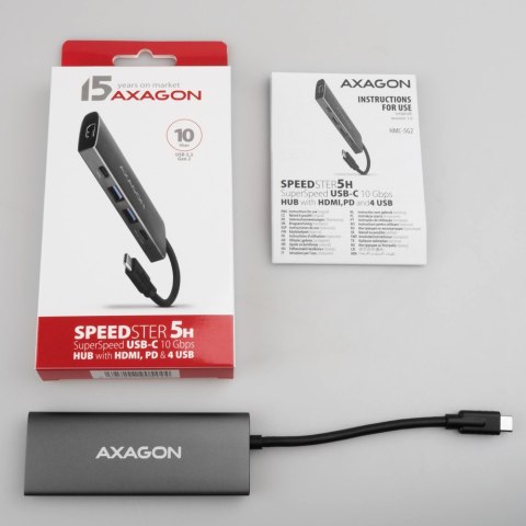 HMC-5G21 Wieloportowy hub USB 5in1, 10Gbps, 2x USB-A + 2x USB-C + HDMI 4K/30Hz, PD 60W, 13cm USB-C kabel HMC-5G21 Wieloportowy hub USB 5in1, 10Gbps, 2x USB-A + 2x USB-C + HDMI 4K/30Hz, PD 60W, 13cm USB-C kabel