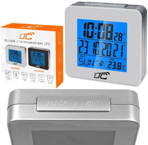 Budzik z termometrem LTC, sterowany radiowo, srebrny LXSTP04S Budzik z termometrem LTC, sterowany radiowo, srebrny LXSTP04S