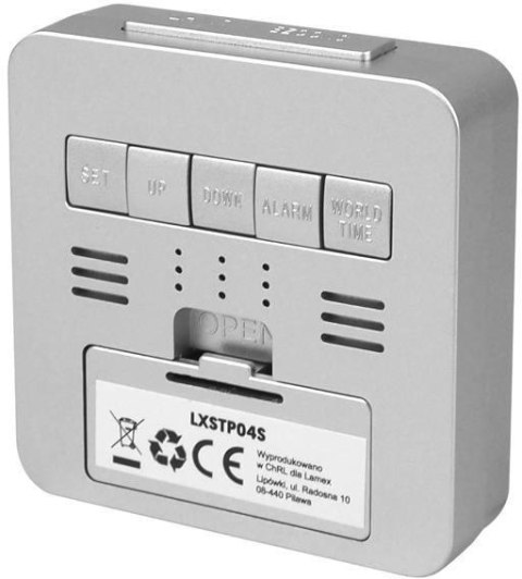 Budzik z termometrem LTC, sterowany radiowo, srebrny LXSTP04S Budzik z termometrem LTC, sterowany radiowo, srebrny LXSTP04S