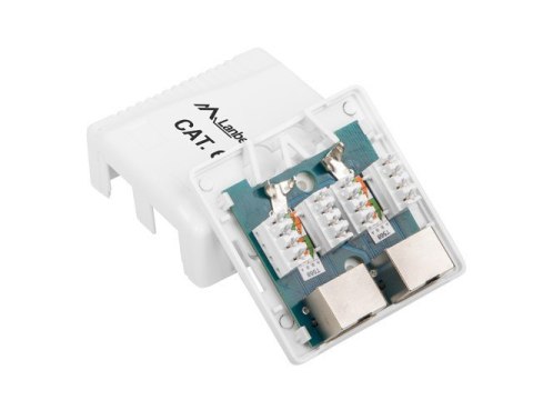 Gniazdo natynkowe 2x RJ45 Kat.6 białe ekranowane Gniazdo natynkowe 2x RJ45 Kat.6 białe ekranowane