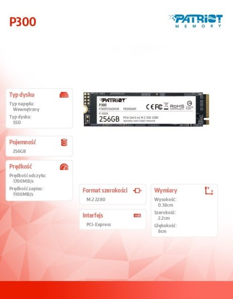 Dysk SSD P300 256GB M.2 PCIe Gen 3 x4 1700/1100 Dysk SSD P300 256GB M.2 PCIe Gen 3 x4 1700/1100