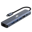 Adapter HUB USB C 6w1 - HDMI, USBx3, PD, RJ-45 Adapter HUB USB C 6w1 - HDMI, USBx3, PD, RJ-45