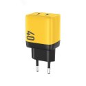 Ładowarka sieciowa 2x USB-C Super Fast Charger GaN 40W Żółta Ładowarka sieciowa 2x USB-C Super Fast Charger GaN 40W Żółta
