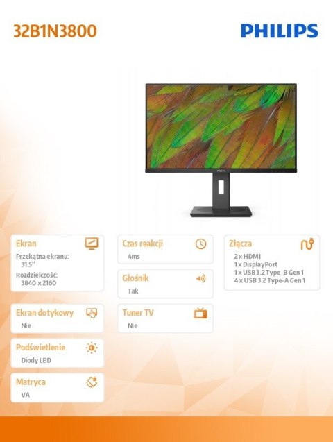 Monitor 31.5 cala 32B1N3800 VA 4K HDMIx2 DP Pivot Monitor 31.5 cala 32B1N3800 VA 4K HDMIx2 DP Pivot