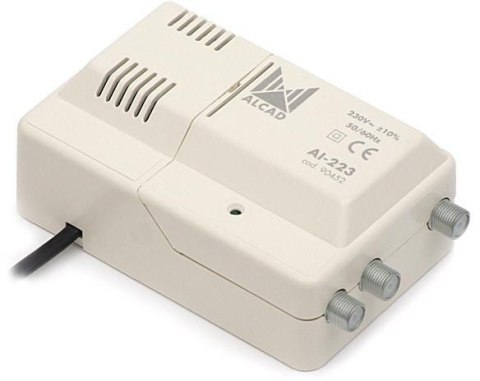Wzmacniacz Alcad AL-223 VHF-UHF 1we/2wy szerokopasmowy Wzmacniacz Alcad AL-223 VHF-UHF 1we/2wy szerokopasmowy