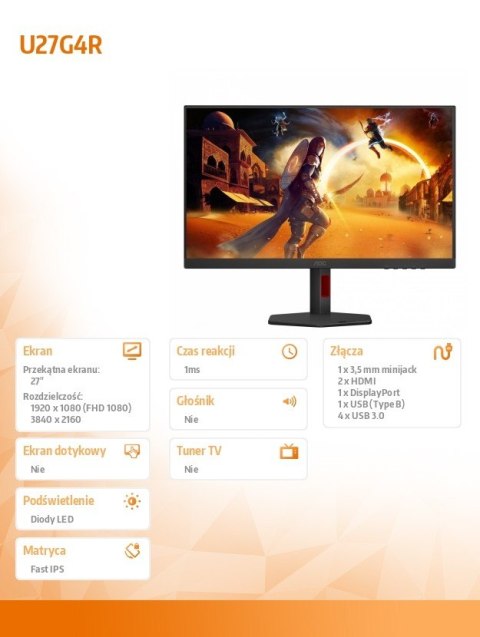 Monitor 27 cali U27G4R Fast IPS 4K 160Hz HDMI DP Pivot Monitor 27 cali U27G4R Fast IPS 4K 160Hz HDMI DP Pivot