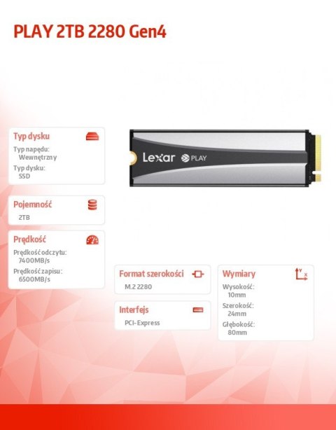 Dysk SSD PLAY 2TB 2280 Gen4 7400/6500MB/s Dysk SSD PLAY 2TB 2280 Gen4 7400/6500MB/s