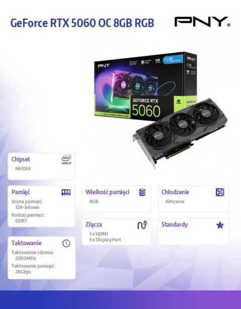 Karta graficzna GeForce RTX 5060 OC 8GB RGB VCG50608TFXXPB1-O Karta graficzna GeForce RTX 5060 OC 8GB RGB VCG50608TFXXPB1-O