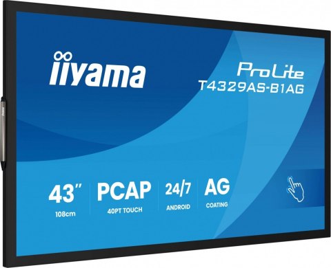 Monitor 43 cale T4329AS-B1AG VA,4K,HDMIx2,USB-C,RJ45,2x10W,WiFi, Android 14, Signal FailOver, Whiteboard, iiSignage (CMS), i Monitor 43 cale T4329AS-B1AG VA,4K,HDMIx2,USB-C,RJ45,2x10W,WiFi, Android 14, Signal FailOver, Whiteboard, iiSignage (CMS), i