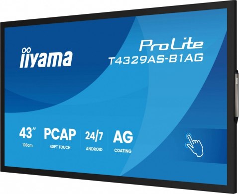 Monitor 43 cale T4329AS-B1AG VA,4K,HDMIx2,USB-C,RJ45,2x10W,WiFi, Android 14, Signal FailOver, Whiteboard, iiSignage (CMS), i Monitor 43 cale T4329AS-B1AG VA,4K,HDMIx2,USB-C,RJ45,2x10W,WiFi, Android 14, Signal FailOver, Whiteboard, iiSignage (CMS), i