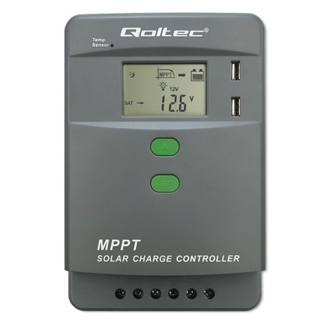 Solarny regulator ładowania MPPT z czujnikiem temperatury 30A | 12V/24V | LCD | 2xUSB | Bluetooth | APP | GEL | LiFePO4 Solarny regulator ładowania MPPT z czujnikiem temperatury 30A | 12V/24V | LCD | 2xUSB | Bluetooth | APP | GEL | LiFePO4
