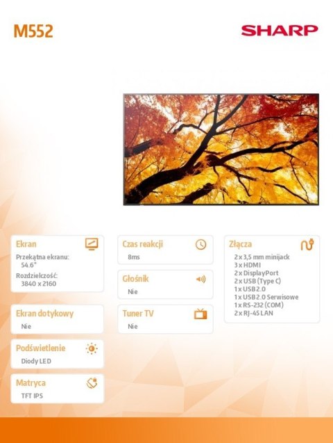 Monitor wielkoformatowy MultiSync M552 55 cali 550cd/m2 24/7 Monitor wielkoformatowy MultiSync M552 55 cali 550cd/m2 24/7