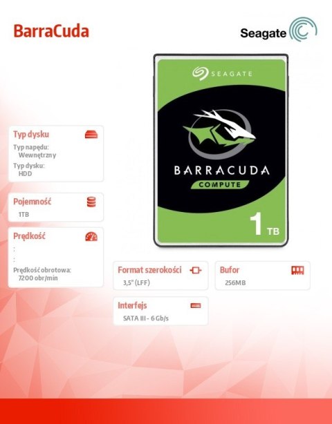 Dysk twardy BarraCuda 1TB 3.5 cala 256MB ST1000DM014 Dysk twardy BarraCuda 1TB 3.5 cala 256MB ST1000DM014