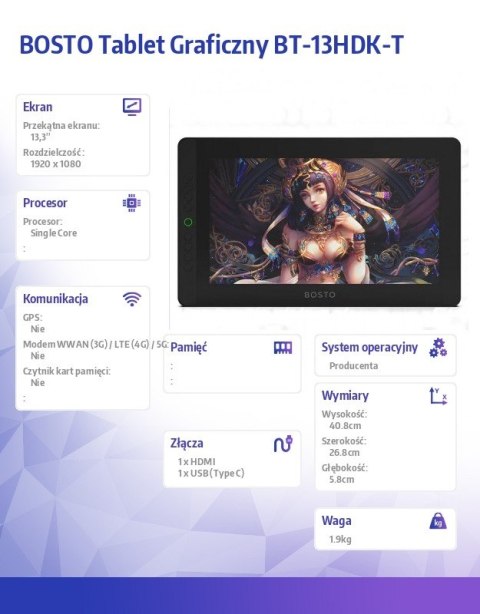 Tablet graficzny 13-HDKT 1920x1080 FHD 13,3 Tablet graficzny 13-HDKT 1920x1080 FHD 13,3