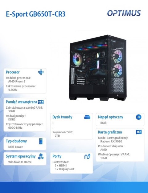 Komputer E-Sport GB650T-CR9 Ryzen 7 7800X3D/32GB/1TB/RX 9070 OC 16GB/W11H Komputer E-Sport GB650T-CR9 Ryzen 7 7800X3D/32GB/1TB/RX 9070 OC 16GB/W11H