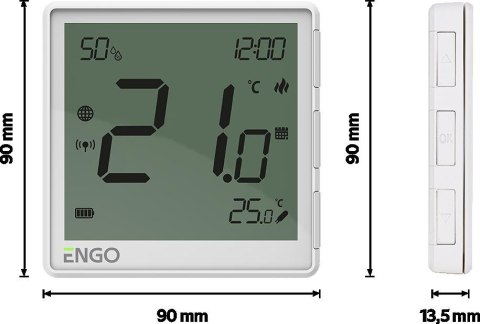 ENGO Controls EONE-BATW - Regulator temperatury, bateryjny (Li-Ion), biały, Internetowy, akumulatorowy, ZigBee, natynkowy ENGO Controls EONE-BATW - Regulator temperatury, bateryjny (Li-Ion), biały, Internetowy, akumulatorowy, ZigBee, natynkowy