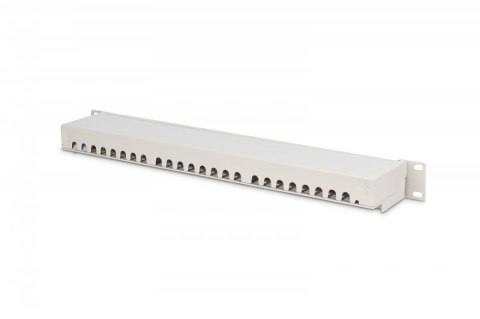 Patch panel 19" 24 porty, kat.6, S/FTP, 1U, wspornik kablowy, szary (kompletny)