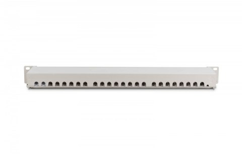 Patch panel 19" 24 porty, kat.6, S/FTP, 1U, wspornik kablowy, szary (kompletny)