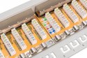 Patch panel 19" 24 porty, kat.6, S/FTP, 1U, wspornik kablowy, szary (kompletny)