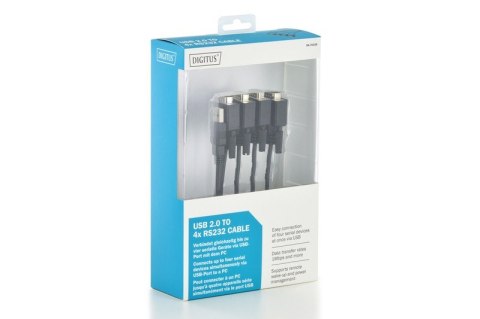 Konwerter/Adapter USB 2.0 do 4x RS232 (DB9) z kablem USB A M/Ż dł. 1,5m Konwerter/Adapter USB 2.0 do 4x RS232 (DB9) z kablem USB A M/Ż dł. 1,5m