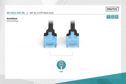 Patch cord U/UTP kat.5e PVC 10m Czarny Patch cord U/UTP kat.5e PVC 10m Czarny