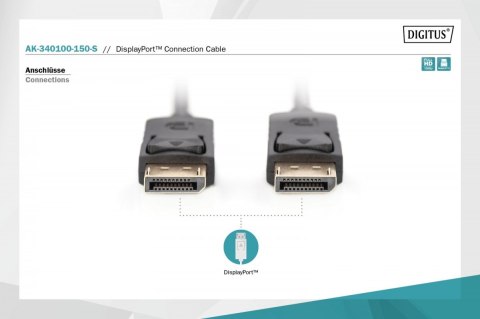 Kabel połączeniowy DisplayPort z zatrzaskami 1080p 60Hz FHD Typ DP/DP M/M czarny 15m Kabel połączeniowy DisplayPort z zatrzaskami 1080p 60Hz FHD Typ DP/DP M/M czarny 15m