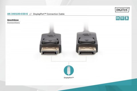Kabel połączeniowy DisplayPort z zatrzaskami 4K 60Hz UHD Typ DP/DP M/M czarny 3m Kabel połączeniowy DisplayPort z zatrzaskami 4K 60Hz UHD Typ DP/DP M/M czarny 3m