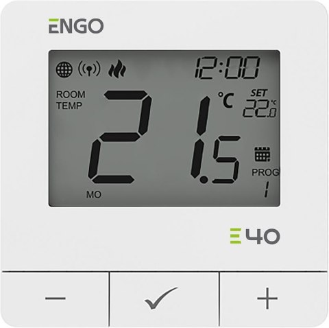 ENGO Controls E40-230W - Programowany, Internetowy natynkowy regulator temperatury ZigBee/868MHz, 230V, biały ENGO Controls E40-230W - Programowany, Internetowy natynkowy regulator temperatury ZigBee/868MHz, 230V, biały