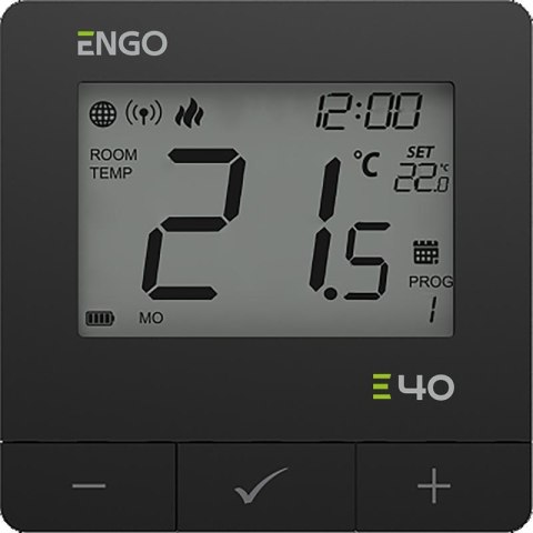 ENGO Controls E40-BATB - Programowany, Internetowy, natynkowy regulator temperatury ZigBee/868MHz, bateryjny, czarny ENGO Controls E40-BATB - Programowany, Internetowy, natynkowy regulator temperatury ZigBee/868MHz, bateryjny, czarny