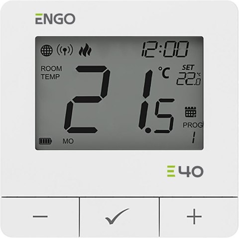 ENGO Controls E40-BATW - Programowany, Internetowy, natynkowy regulator temperatury ZigBee/868MHz, bateryjny, biały ENGO Controls E40-BATW - Programowany, Internetowy, natynkowy regulator temperatury ZigBee/868MHz, bateryjny, biały