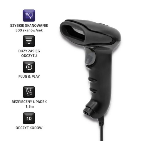 Laserowy czytnik kodów kreskowych 1D | CCD | USB | Czarny Laserowy czytnik kodów kreskowych 1D | CCD | USB | Czarny