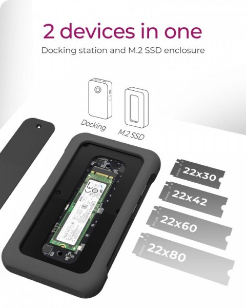 Stacja dokująca IB-DK2108M-C PD 100W, USB-C,8w1, NVMe Stacja dokująca IB-DK2108M-C PD 100W, USB-C,8w1, NVMe