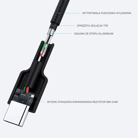 CB-CA03 OEM kabel USB-C - USB-A 0,3m 60W PD 3A 20V FCP AFC nylonowy oplot czarny CB-CA03 OEM kabel USB-C - USB-A 0,3m 60W PD 3A 20V FCP AFC nylonowy oplot czarny
