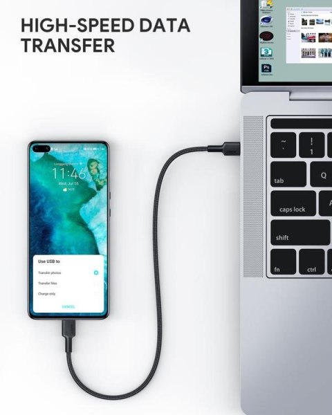 CB-CC3 OEM kabel USB-C - USB-C 3m 60W PD 20V nylonowy oplot czarny CB-CC3 OEM kabel USB-C - USB-C 3m 60W PD 20V nylonowy oplot czarny