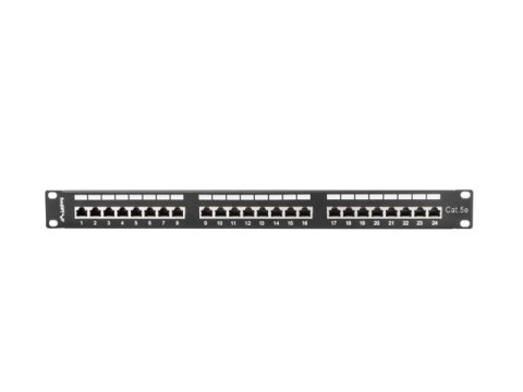 Patch Panel 24 Port 1U Kat.5E czarny ekranowany Patch Panel 24 Port 1U Kat.5E czarny ekranowany