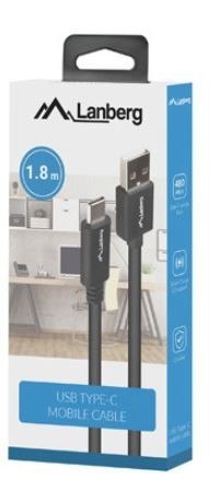 Kabel USB-C(M)->USB-A(M) 2.0 1.8m czarny BOX QC 3.0 Kabel USB-C(M)->USB-A(M) 2.0 1.8m czarny BOX QC 3.0