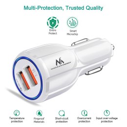 Ładowarka samochodowa QC 3.0 2xUSB MCE478 W Biała