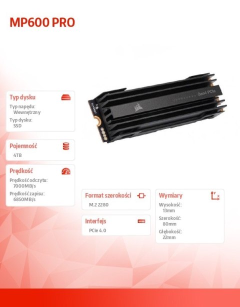 Dysk SSD 4TB MP600 PRO 7000/6850 MB/s Gen4 PCIe x4 NVMe M.2 Dysk SSD 4TB MP600 PRO 7000/6850 MB/s Gen4 PCIe x4 NVMe M.2